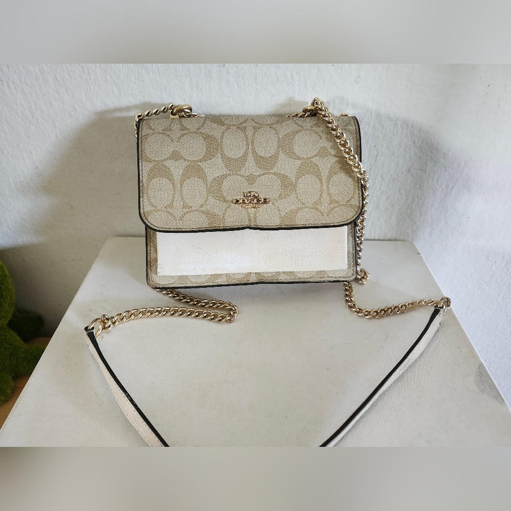 Coach Beige Signature Canvas Chain Crossbody Bag - Picture 2 of 13